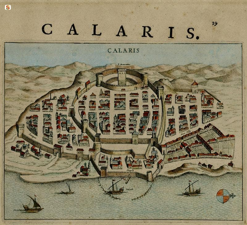 Calaris, historic coloured view of ancient Cagliari